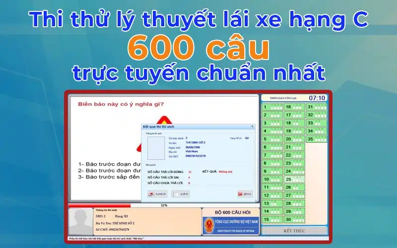 Thi thử lý thuyết lái xe hạng c 600 câu đề chính thức GTVT 20 Thi thử lý thuyết lái xe hạng C 600 câu trực tuyến chuẩn nhất
