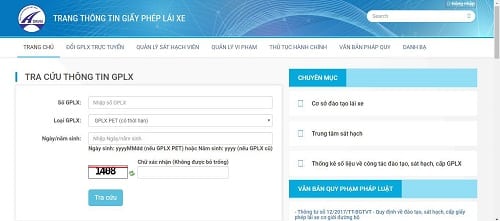 Truy cập web www.gplx.gov.vn để tra cứu GPLX